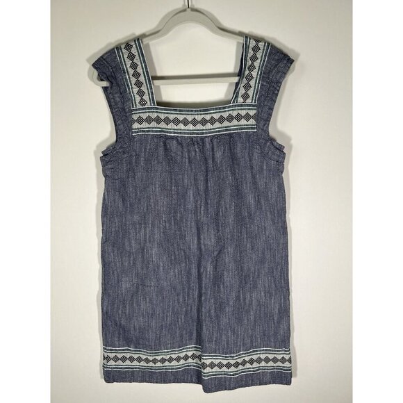 Faherty chambray sleeveless shift mini dress embroidered sz M boho preppy - Picture 2 of 9